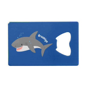 Great white shark happy cartoon illustration credit card bottle opener