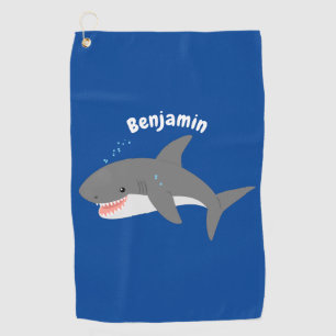 Great white shark happy cartoon illustration  golf towel