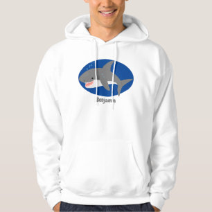Great white shark happy cartoon illustration hoodie