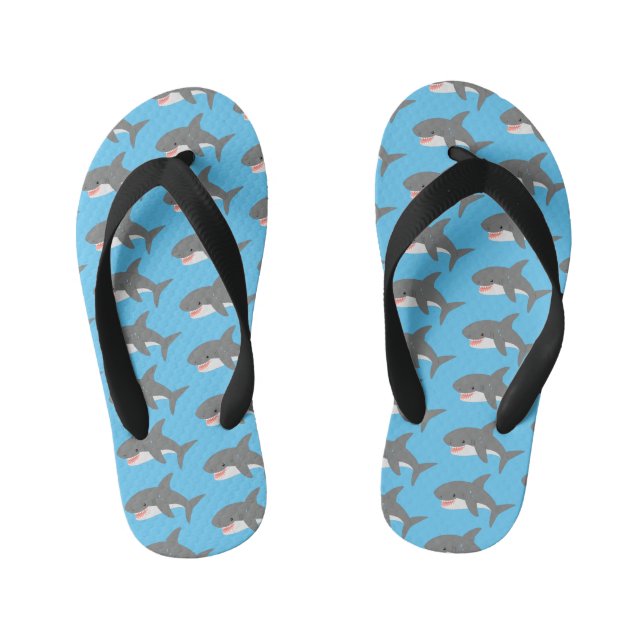 Great white shark happy cartoon illustration kid's flip flops (Footbed)