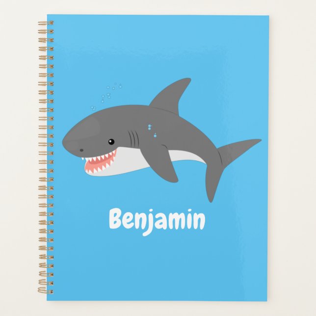 Great white shark happy cartoon illustration planner (Front)