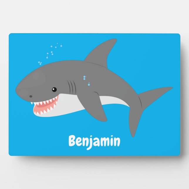 Great white shark happy cartoon illustration plaque (Front)