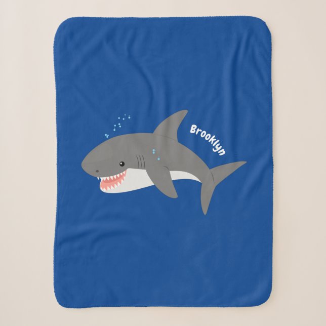 Great white shark happy cartoon illustration sherpa blanket (Front)