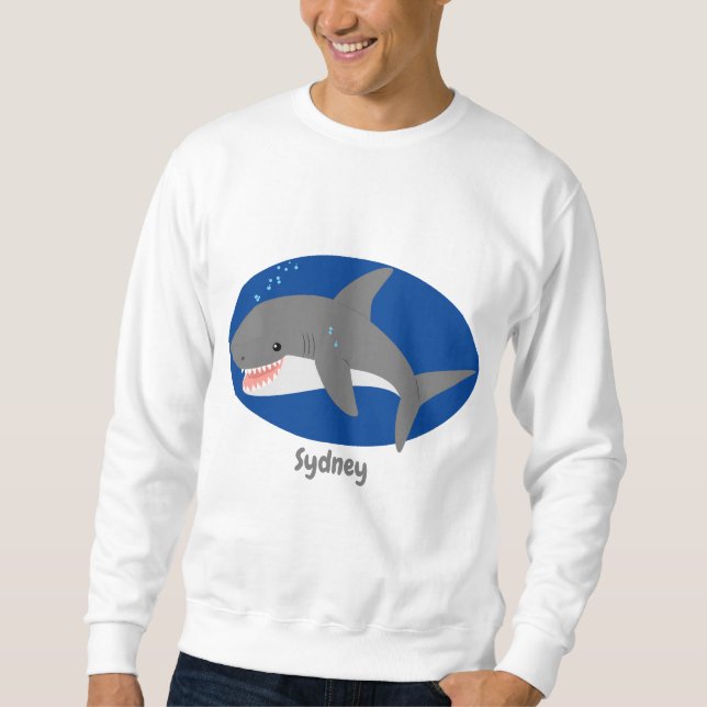 Great white shark happy cartoon illustration sweatshirt (Front)