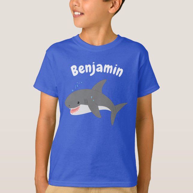 Great white shark happy cartoon illustration T-Shirt (Front)