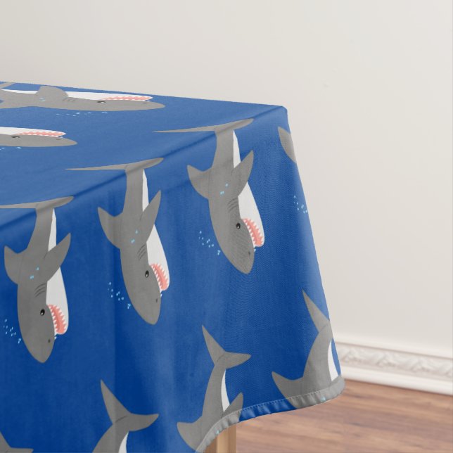 Great white shark happy cartoon illustration tablecloth (In Situ)