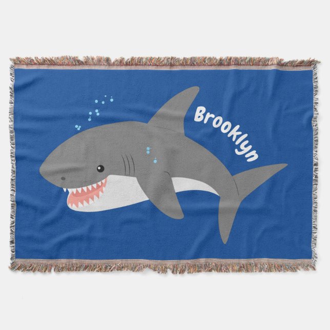 Great white shark happy cartoon illustration throw blanket (Front)
