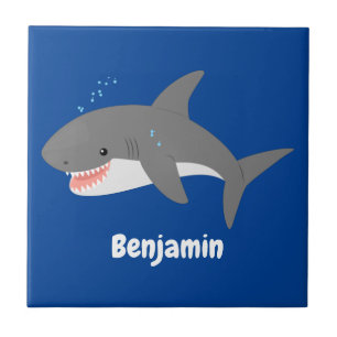 Great white shark happy cartoon illustration tile