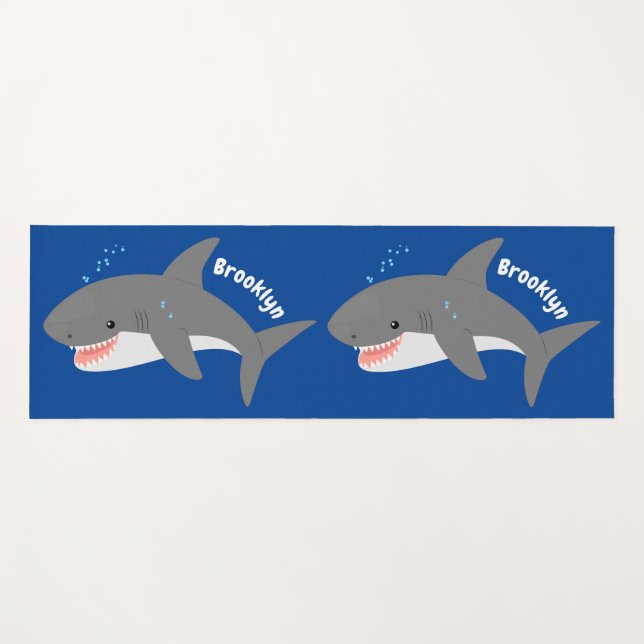 Great white shark happy cartoon illustration yoga mat (Front (Horizontal))