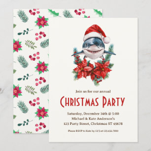 Great White Shark in a Santa Hat Christmas Party Invitation