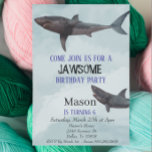 Great White Shark Jawsome Child's Birthday Invitation<br><div class="desc">This design was created though digital art. It may be personalized in the area provided by changing the photo and/or text. Or it can be customized by choosing the click to customize further option and delete or change the colour the background, add text, change the text colour or style, or...</div>