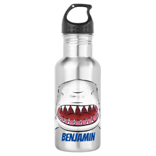 Great white shark mean cartoon illustration 532 ml water bottle