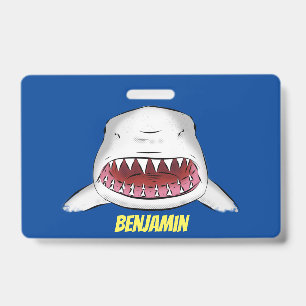 Great white shark mean cartoon illustration badge