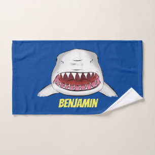 Great white shark mean cartoon illustration bath towel set