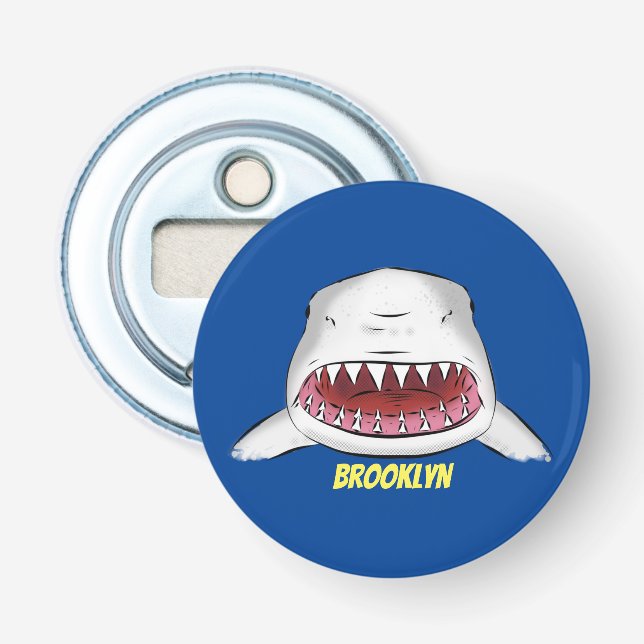 Great white shark mean cartoon illustration bottle opener (Front)