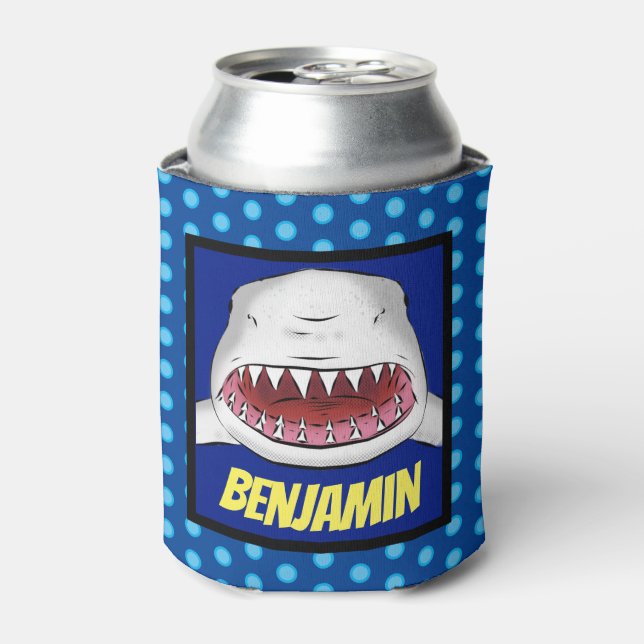 Great white shark mean cartoon illustration can cooler (Can Front)