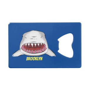 Great white shark mean cartoon illustration credit card bottle opener