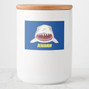 Great white shark mean cartoon illustration food label