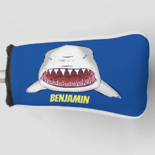 Great white shark mean cartoon illustration golf head cover