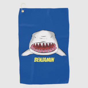 Great white shark mean cartoon illustration  golf towel