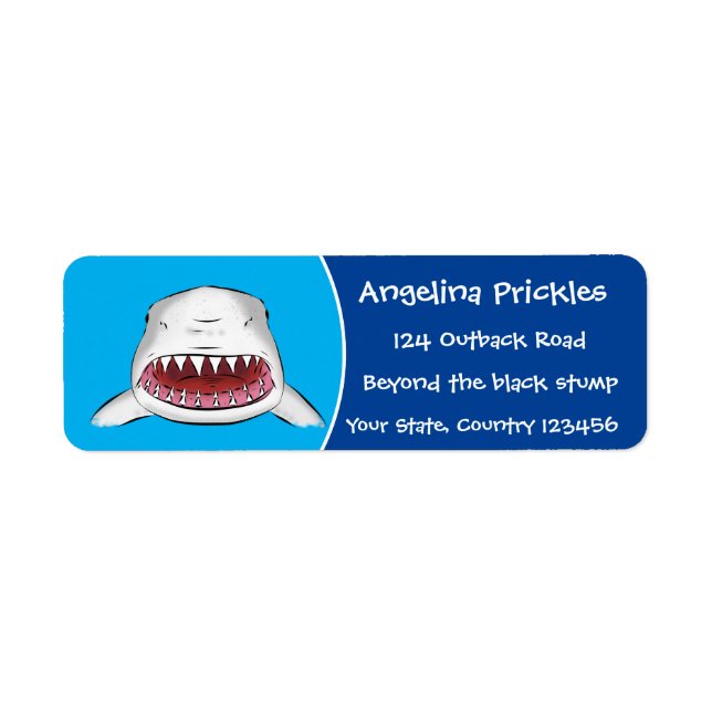 Great white shark mean cartoon illustration label (Front)