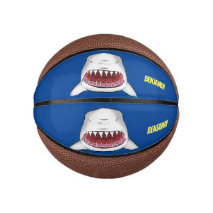 Great white shark mean cartoon illustration mini basketball