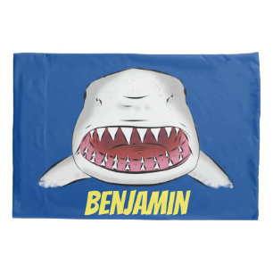 Great white shark mean cartoon illustration pillowcase
