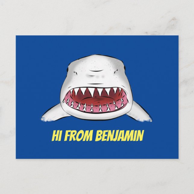 Great white shark mean cartoon illustration postcard (Front)