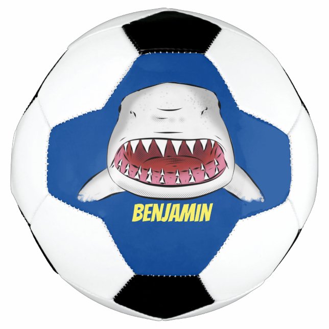 Great white shark mean cartoon illustration soccer ball (Front)