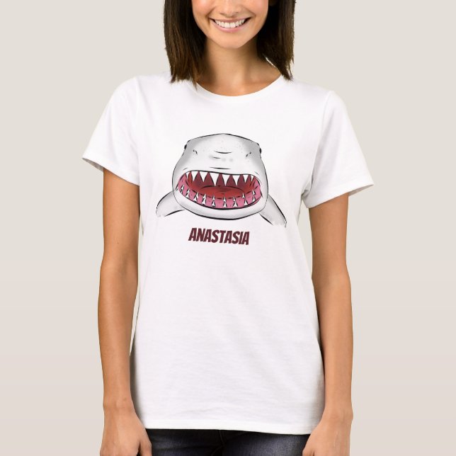 Great white shark mean cartoon illustration T-Shirt (Front)
