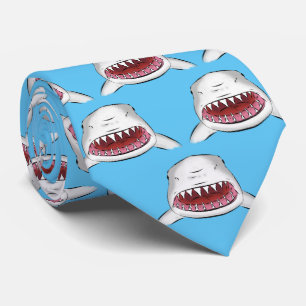 Great white shark mean cartoon illustration tie