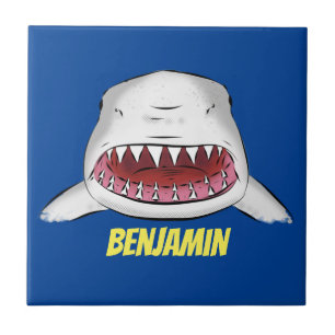 Great white shark mean cartoon illustration tile