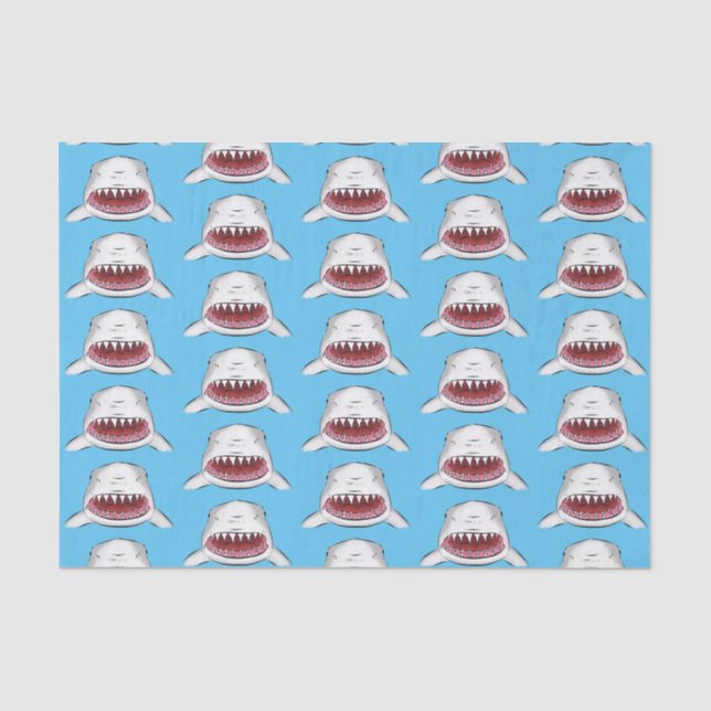 Great white shark mean cartoon illustration tissue paper (Front)