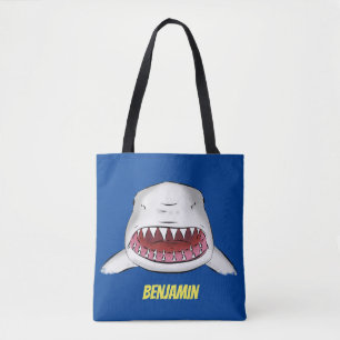 Great white shark mean cartoon illustration tote bag