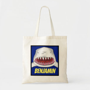 Great white shark mean cartoon illustration tote bag