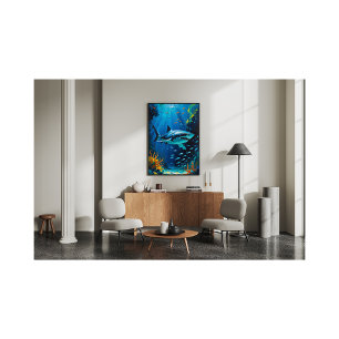 Great White Shark Ocean Painting Vibrant Photo Print
