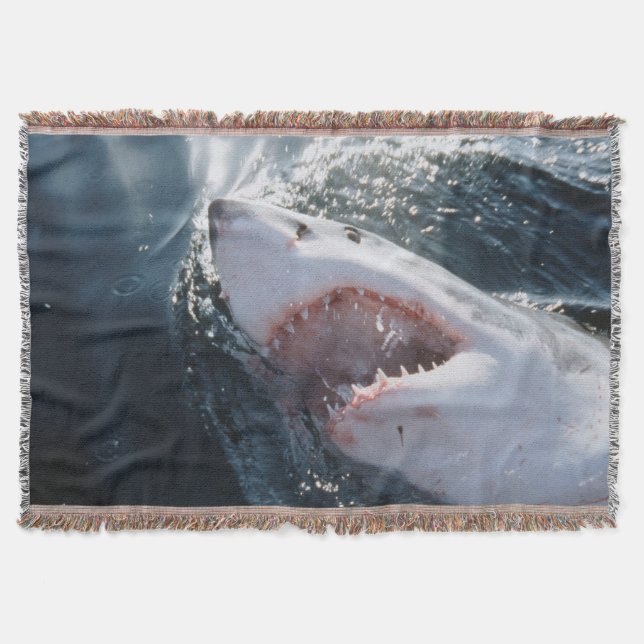 Great White Shark on sea Throw Blanket (Front)