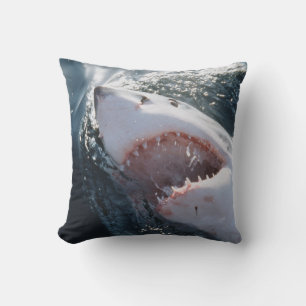 Great White Shark on sea Throw Pillow