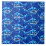 Great White Shark Pattern  Tile<br><div class="desc">A bold modern great white shark pattern in layered ocean blues,  perfect for coastal decor and sea-life lovers. This repeating shark design features stylized great white sharks swimming across a deep blue ocean background,  creating a striking nautical aesthetic.</div>