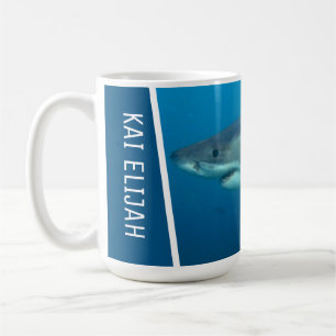 Great White Shark Personalized Dark Blue Large Coffee Mug