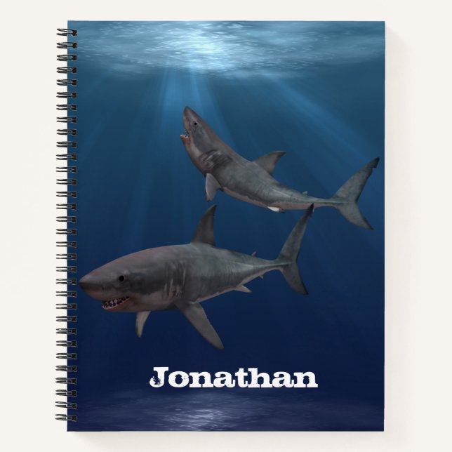 Great White Shark Personalized Ocean Notebook (Front)
