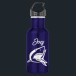 Great white shark personalized water bottle<br><div class="desc">Great white shark personalized water bottle gift. Blue or custom colour drink bottle. Add your own custom name. Unique gift idea for kids,  sailor,  skipper,  boat captain,  fisher etc. Wild shark drawing.</div>