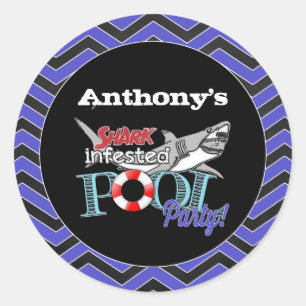 Great White Shark Pool Birthday Party Stickers