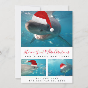 Great White Shark Red Script Multi Photo Collage Holiday Card