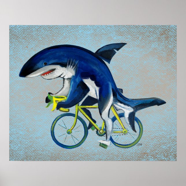 Great White Shark Riding A Bicycle Poster (Front)