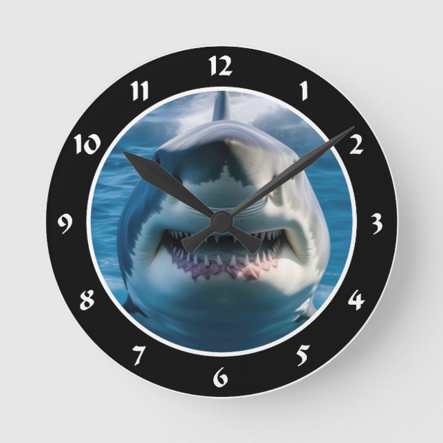 Great White Shark Round Clock (Front)