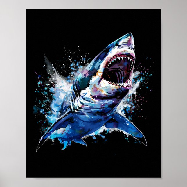 Great White Shark Scuby Diving Fishing Shark Lover Poster (Front)