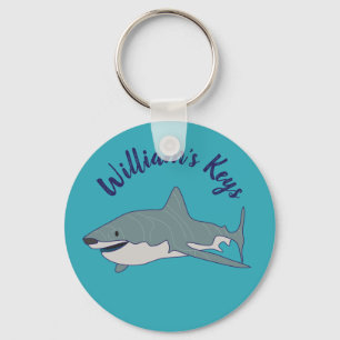 Great White Shark Teal Blue Personalized Keychain