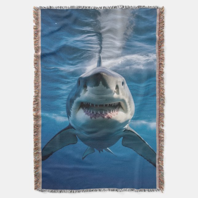 Great White Shark Throw Blanket (Front Vertical)