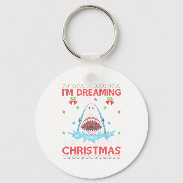 Great White Shark Ugly Xmas Sweater Shark Fishing  Keychain (Front)